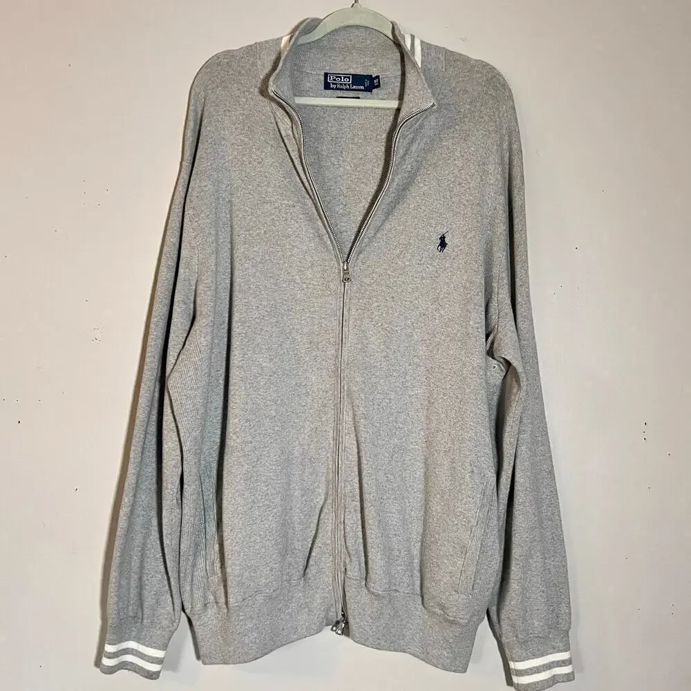 Vtg Polo Ralph Lauren Full Zip Sweater Size XLT Tall Bomber Reverse Weave RARE